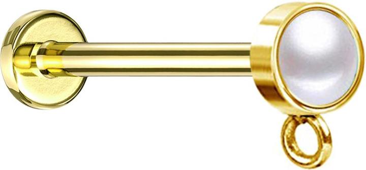Actual product image Star Piercing Micro labret internal thread gold-plated with cylinder pearl white Ring for pendant (Surgical steel 316L)