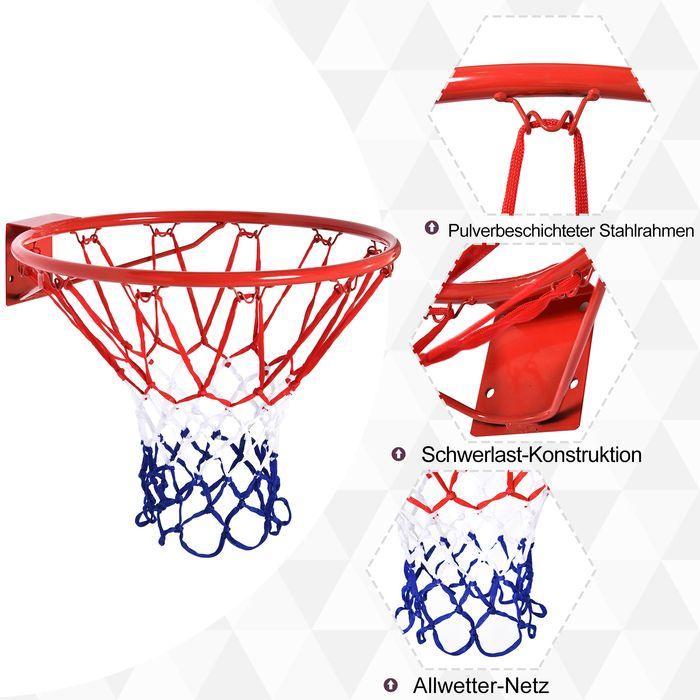 Produktbild Swisshandel24 Basketball Netz Basketballkorb mit Netz, Stahlrohr+Nylon, Rot + Blau + Weiss, ø46 cm