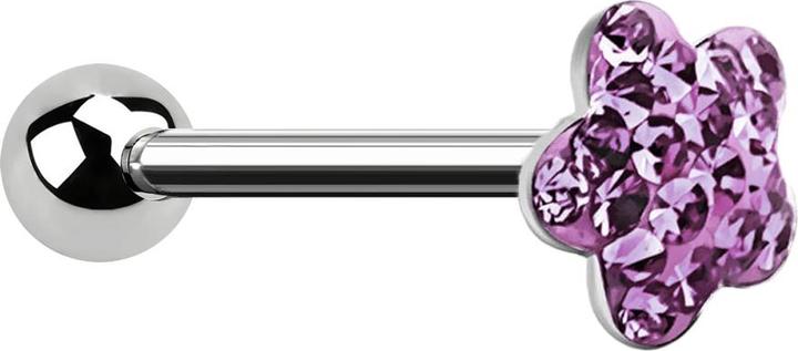 Star Piercing Barbell silber mit Kugel und Scheibe Blume hellviolett Epoxy Schutzschicht (ohne Messing, Chirurgenstahl 316L)