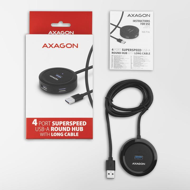 Image du produit Axagon HUE-P1AL concentrateur d'interface USB 3.2 Gen 1 (3.1 Gen 1) Type-A Noir (USB-C, 4 Ports)