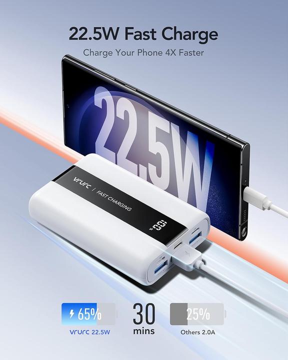 Produktbild Vrurc Kleine Powerbank für schnelles Aufladen (20000 mAh, 22.50 W)