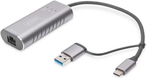 Actual product image Assmann Digitus USB Type-C™ Gigabit Ethernet Adapter 2.5G, USB-C™ + USB A (USB3.1/3.0), USB-C USB 3.1, RJ-45