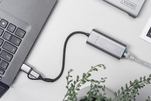 Actual product image Assmann Digitus USB Type-C™ Gigabit Ethernet Adapter 2.5G, USB-C™ + USB A (USB3.1/3.0), USB-C USB 3.1, RJ-45