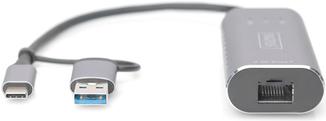 Actual product image Assmann Digitus USB Type-C™ Gigabit Ethernet Adapter 2.5G, USB-C™ + USB A (USB3.1/3.0), USB-C USB 3.1, RJ-45