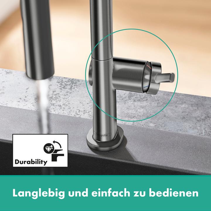 Immagine prodotto hansgrohe Miscelatore per lavello 210 Talis M54 con doccetta estraibile, 2 getti, cromo nero spazzolato