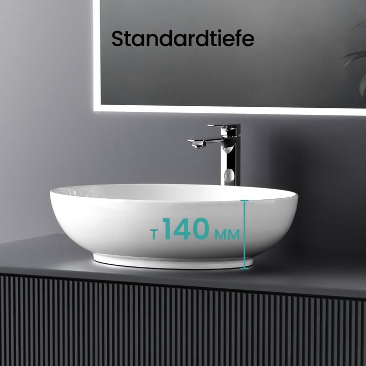 Produktbild Emke Aufsatzwaschbecken 520 x 395 x 130 mm, Oval, Keramik, Weiss glänzend (395 mm, 520 mm)