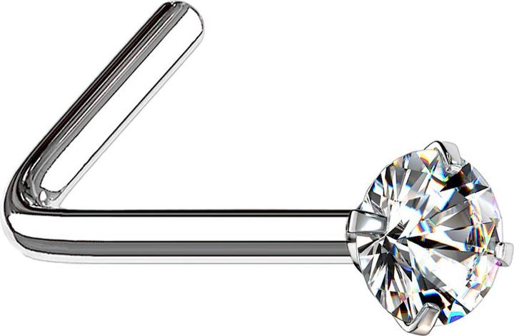 Star Piercing Nasenstecker gewinkelt silber runder Kristall silber gefasst (Chirurgenstahl 316L)