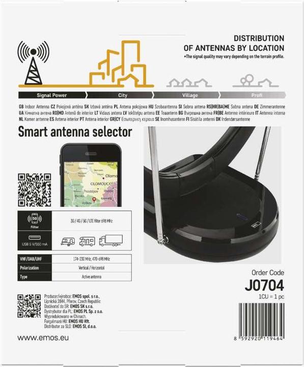 Productafbeelding Emos Binnenantenne CITY RING-C500, DVB-T2, DAB, LTE/4G/5G Filter (Binnenantenne, DVB-T / -T2)