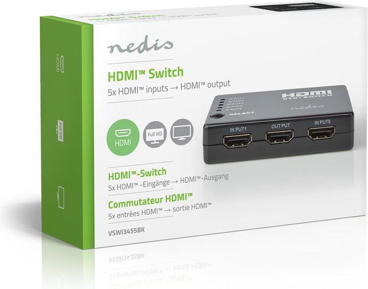 Produktbild Nedis HDMI T Schalter 5-Port Port(s) 5X HDMIT Eingang 1x HDMIT Ausgang 1080p 3.4 Gbps ABS Schwarz