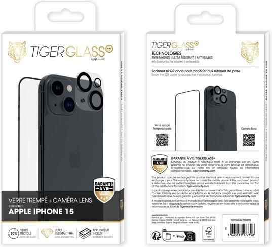Produktbild Tiger Glas-Folie Set mit Kamera-Schutz (1 Stück, Apple iPhone 15)