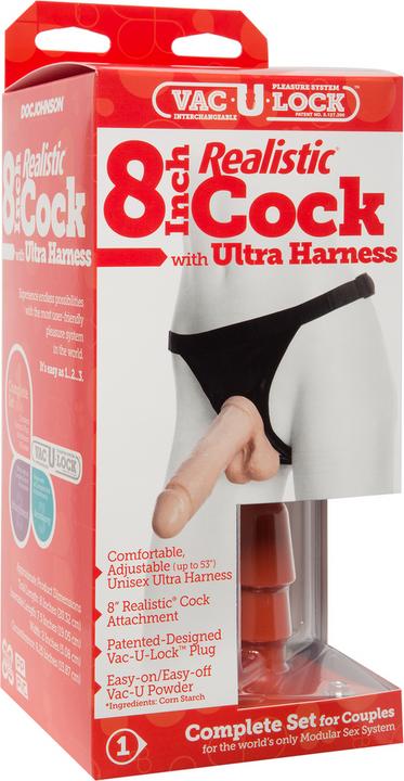 Actual product image Doc Johnson Realistic Cock - With Ultra Harness - 8 Inch