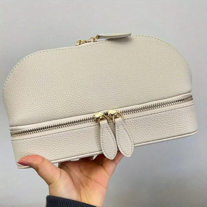Produktbild Only-Bags.Store Grosse Kapazität Double Layer Makeup Tasche, Schmuck-Box solide Farbe PU-Leder modische Shell-Typ