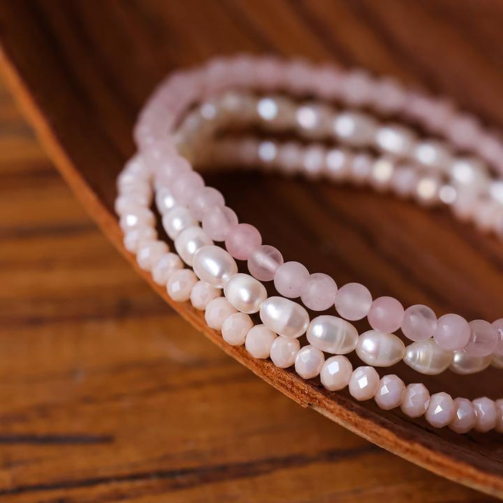 Andreani Armband aus echten Süsswasserperlen mit Rosenquarz (80 cm)
