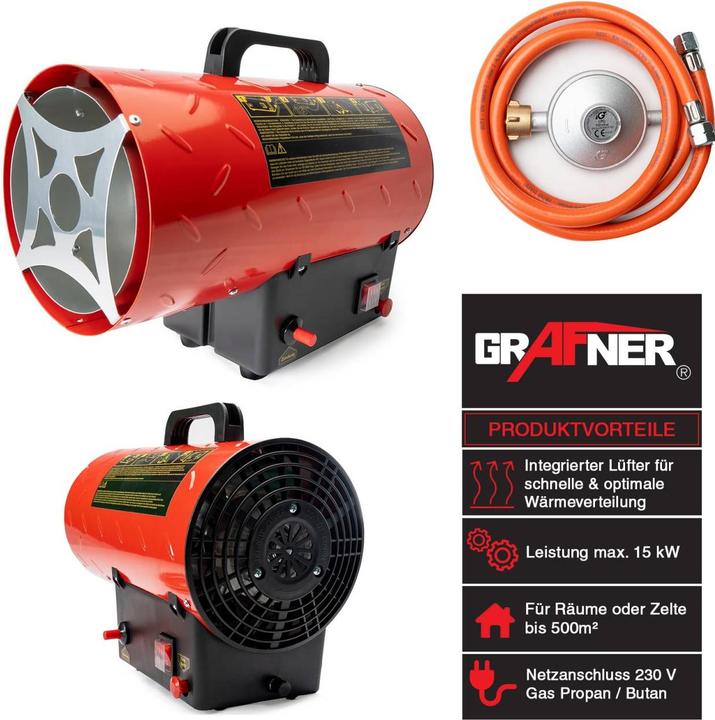 Actual product image Grafner 10kW gas heater fan gas heater for gas bottle gas pressure regulator construction heater 700mbar (15000 W)