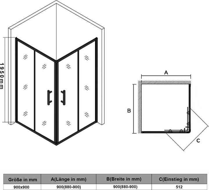 Actual product image SONNI Duschtür 100 x 90 cm schwarz Eckeinstieg Duschkabine Sicherheitsglas Schiebetür Eckdusche Dusc (120 cm, 195 cm)