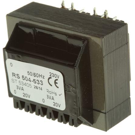 Rs Pro Transformateur montage CI 6VA 2x0-20V