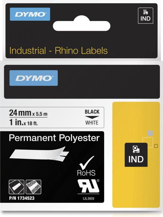 Energie-Label Dymo Rhino ID1 Polyesterband, weiss (2.40 cm, Mehrfarbig)