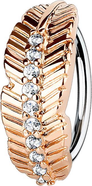 Star Piercing Micro Piercing Ring rosegold Blatt mit Kristallen (Messing, Chirurgenstahl 316L)