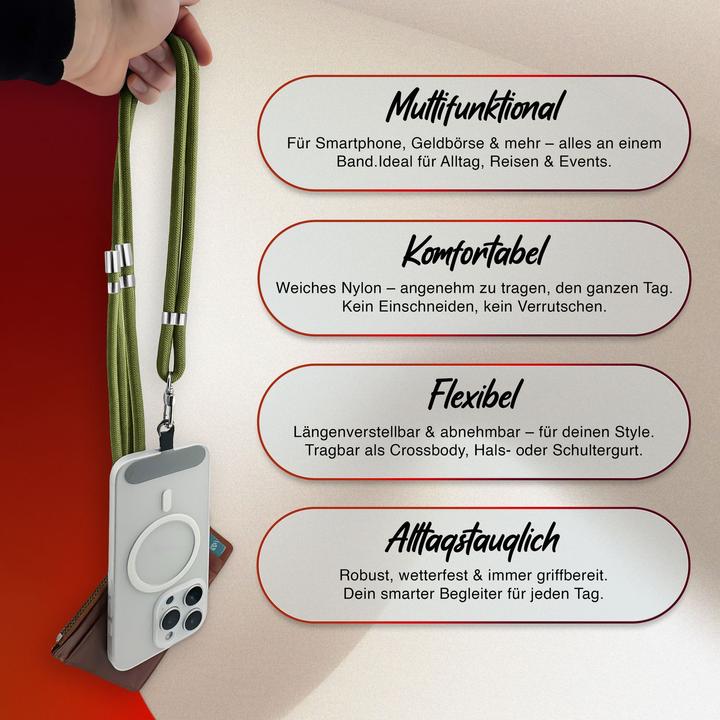Productafbeelding Nalia HoldMe Lanyard Handykette – Universal Trageband für Smartphones - Verstellbar, Soft & Elastisch