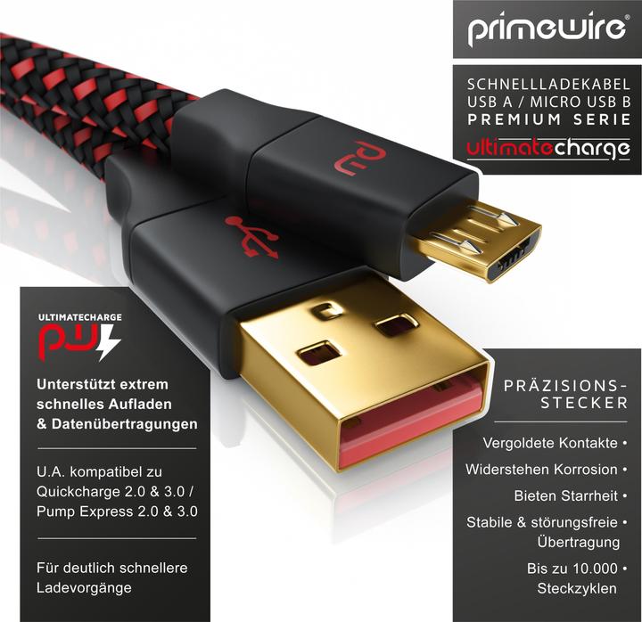 Actual product image Primewire Micro USB 2.0 to USB Type A Cable, UltimateCharge MicroUSB 2.0 Fast Charging Cable with Data (2 m, USB 2.0)
