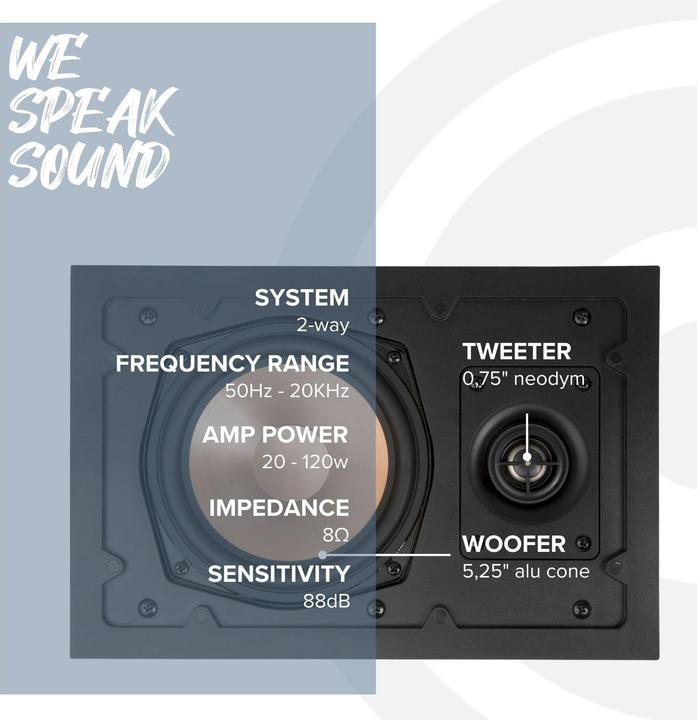 Actual product image Artsound HPRE650, rechth. inbouw HAPPI LS, 85W, wit