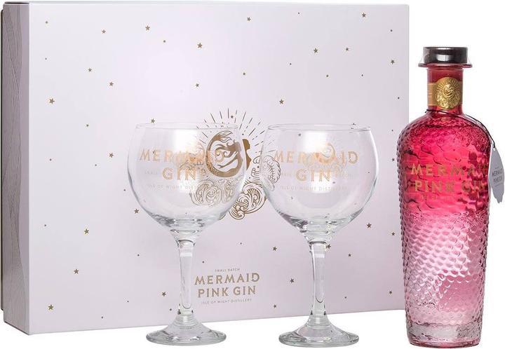 Actual product image Isle of Wight Distillery Gift set Mermaid Pink Gin 0.7 l & 2 glasses