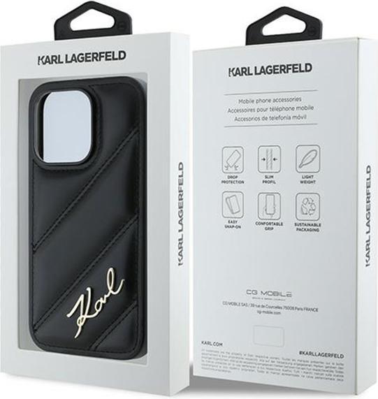 Productafbeelding Karl Lagerfeld KLHCP13LPQDSMGK iPhone 13 Pro / 13 6.1" czarny/zwarte hardcase Diagonaal Quilted Script (Apple iPhone 13 Pro)