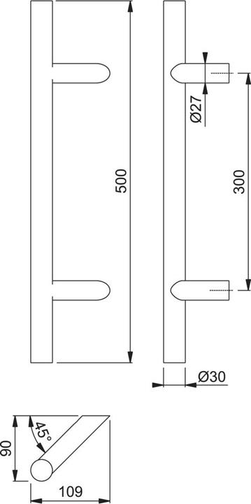 Actual product image Hoppe Push handle E5012 angled push bar L 500 mm hole spacing 300 mm stainless steel