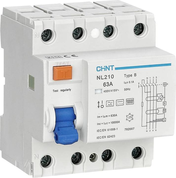 Immagine prodotto Chint 782007 NL210 3PN 63A 100mA B 10kA RCD B/10 kA 3 poli 63A 0,1A 415V