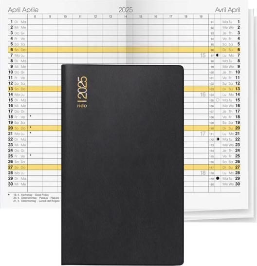 Actual product image Rido Pocket calendar mini planner d15 8,7x15,3cm 1 month/2 pages plastic black 2025 (German)