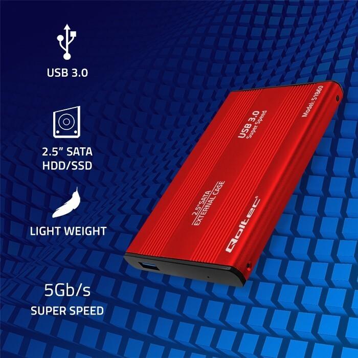 Produktbild Qoltec External Hard Drive Case HDD/SSD 2.5" SATA3 USB 3.0 Raudona (2.5")