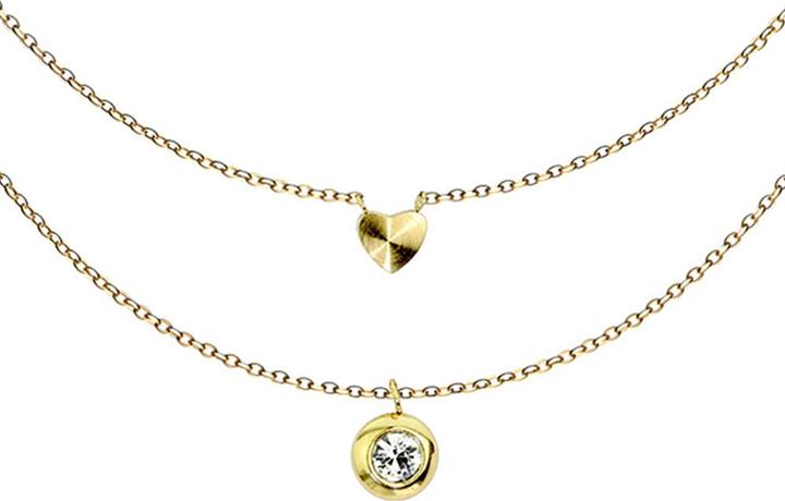 Star Piercing Kette vergoldet Anhänger Herz und Kreis mit Kristall (ohne Messing, Chirurgenstahl 316L)