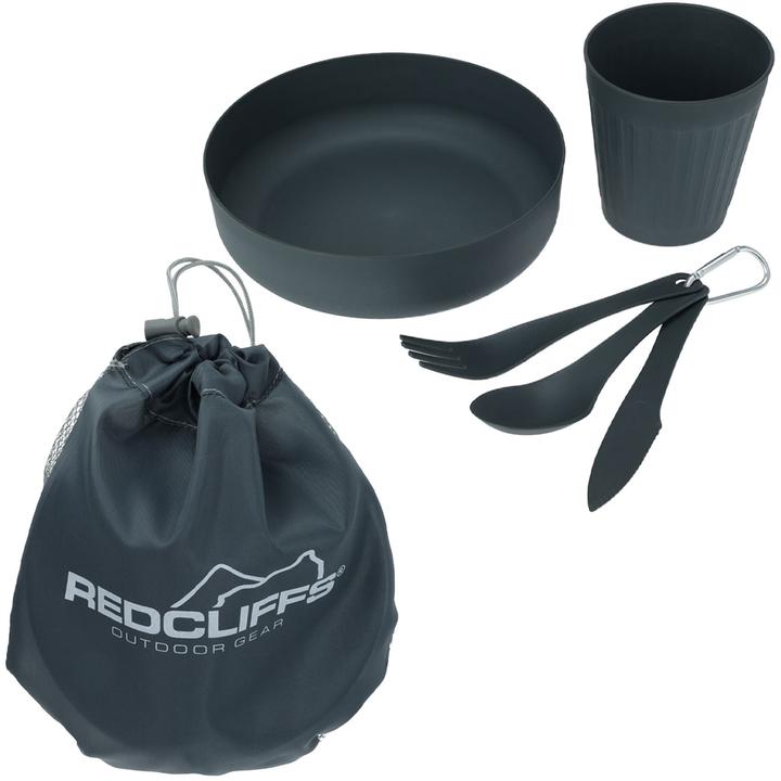 Redcliffs Camping-Geschirr, 5-teilig mit Transportbeutel, schwarz