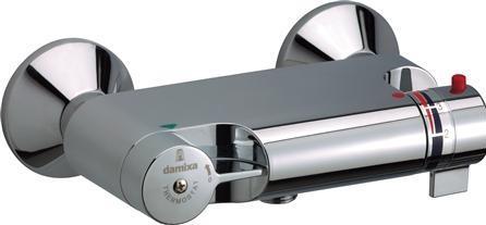 FM Mattsson DAMIXA TMC thermostatic mixer with 1/2" shower outlet at the bottom and exclusive fittings and