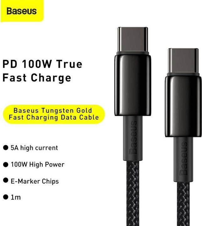 Actual product image Baseus USB C – USB C (1 m, USB 2.0, 100 W)