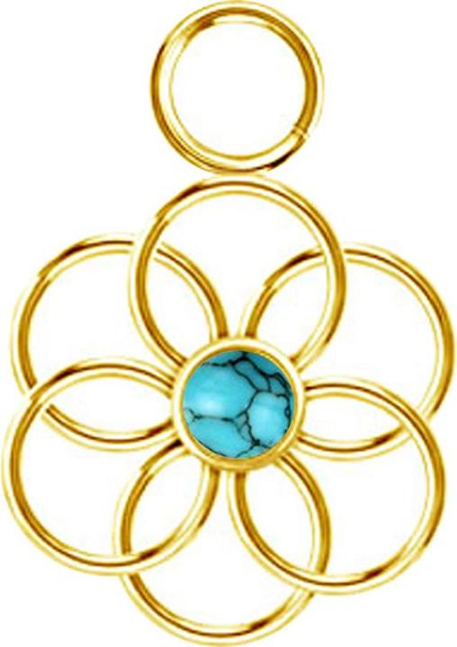 Star Piercing Anhänger vergoldet Türkis Stein Blume des Lebens (ohne Messing, Chirurgenstahl 316L, Mineralisch)