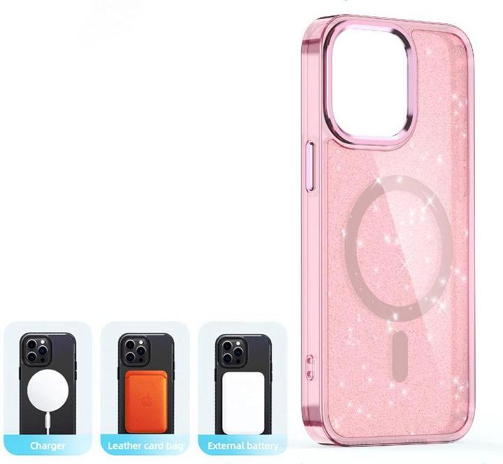 Actual product image Hurtel Glitter Case MagSafe for iPhone 16 Pro Max - pink with glitter (Apple iPhone 16 Pro Max)