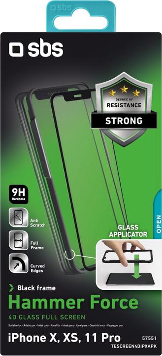 Immagine prodotto SBS Pellicola protettiva in vetro 4D a schermo intero per iPhone 11 Pro/XS/X con applicatore (1 Pezzo/i, Apple iPhone XS, Apple iPhone 11 Pro, Apple iPhone X)