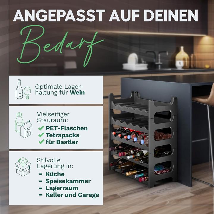 Produktbild Novaliv Flaschenregal für 36 Flaschen | Weinregal grau | Regal aus stabilem Kunststoff, stapelbar (36 Fl.)