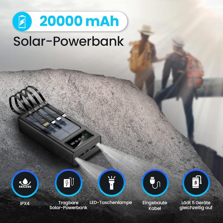 Produktbild Extralink EPB-092 20000mAh Czarny | Powerbank | Solar Power bank, USB-C (20000 mAh, 10 W, 74 Wh)