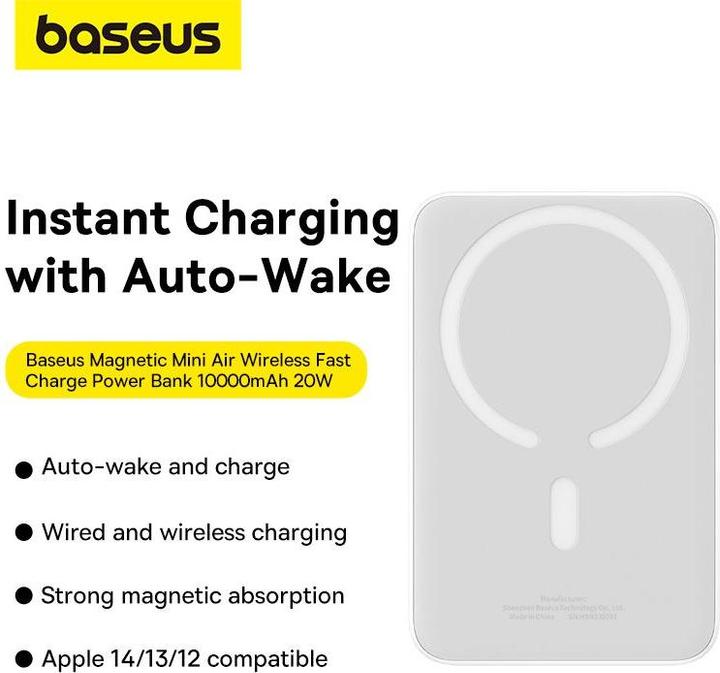 Produktbild Baseus Magnetic Mini Air Powerbank 10000mAh 20W (white) (10000 mAh, 20 W, 37 Wh)
