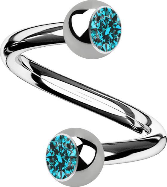 Actual product image Star Piercing Micro Spirale silber mit zwei Kugeln Kristall aqua (without brass, Titanium G23)