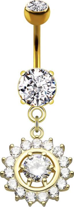 Star Piercing Banane 14k vergoldet mit Anhänger Kristallkranz (Messing, Chirurgenstahl 316L)