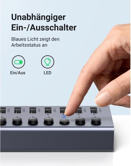 Productafbeelding Ugreen multifunctionele HUB 7in1 USB Type C - 7x USB Type A 3.0 PD DC 12V grijs (CM481) (USB-C, 8 Havens)