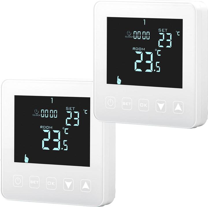 Casativo Wand Thermostat für Fussbodenheizung, Touch-Tasten, LCD-Display, programmierbar, 2er-Set