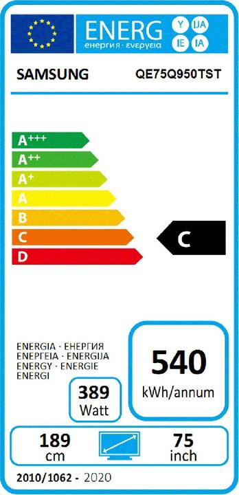 Energy Label Samsung QE75Q950T (75", QLED, 8K, 2020)