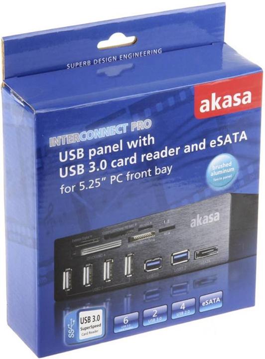 Immagine prodotto Akasa AK-HC-05U3BK Lettore di schede USB 3.0 interno a 6 porte - nero (SATA, USB 2.0)