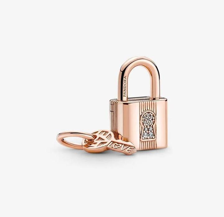Immagine prodotto Pandora Charms/Beads a forma di rosa con chiave e lucchetto (Placcato oro rosa, Lega metallica)