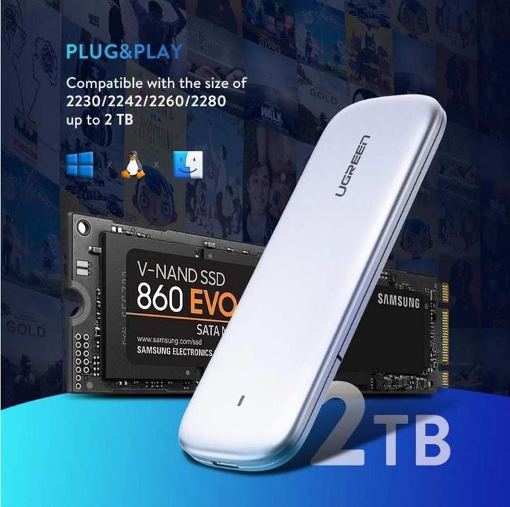 Immagine prodotto Ugreen SSD Enclosure M.2 NGFF SATA SSD con 5 Gbit/s USB 3.0 (M.2)