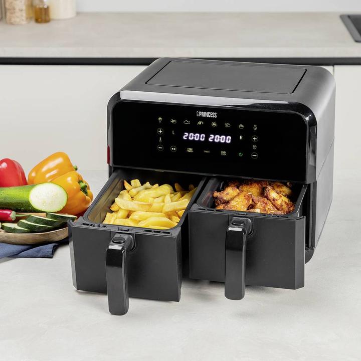 Productafbeelding Princess 182068 Airfryer met dubbele mand - Dubbele heteluchtfriteuse - 2 manden x 4 liter - Touchscreen